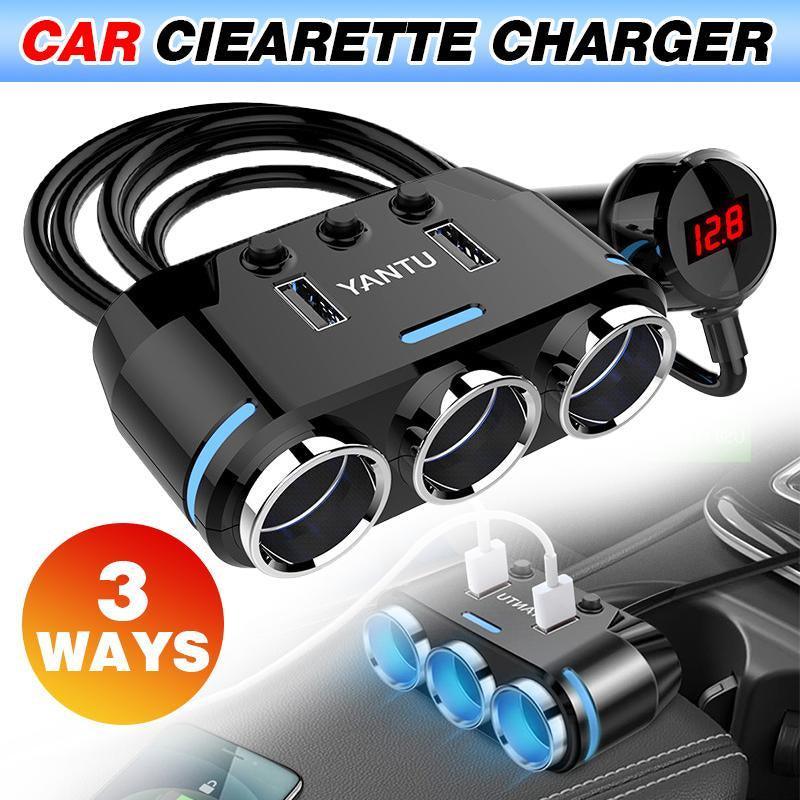 V528-CARCIGARETTELIGHTER-927615-202509251511-00 3 Way Multi Car Cigarette Lighter Socket Splitter Dual USB Charger/Power Adapter - Image 1