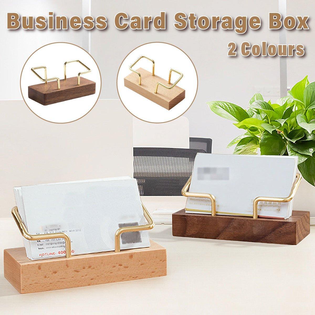 V528-CARD-BOX-JM-572675-202509301936-00 Business Card Holder Organizer Desk Display Stand Wooden Card Storage Box - Brown - Image 1
