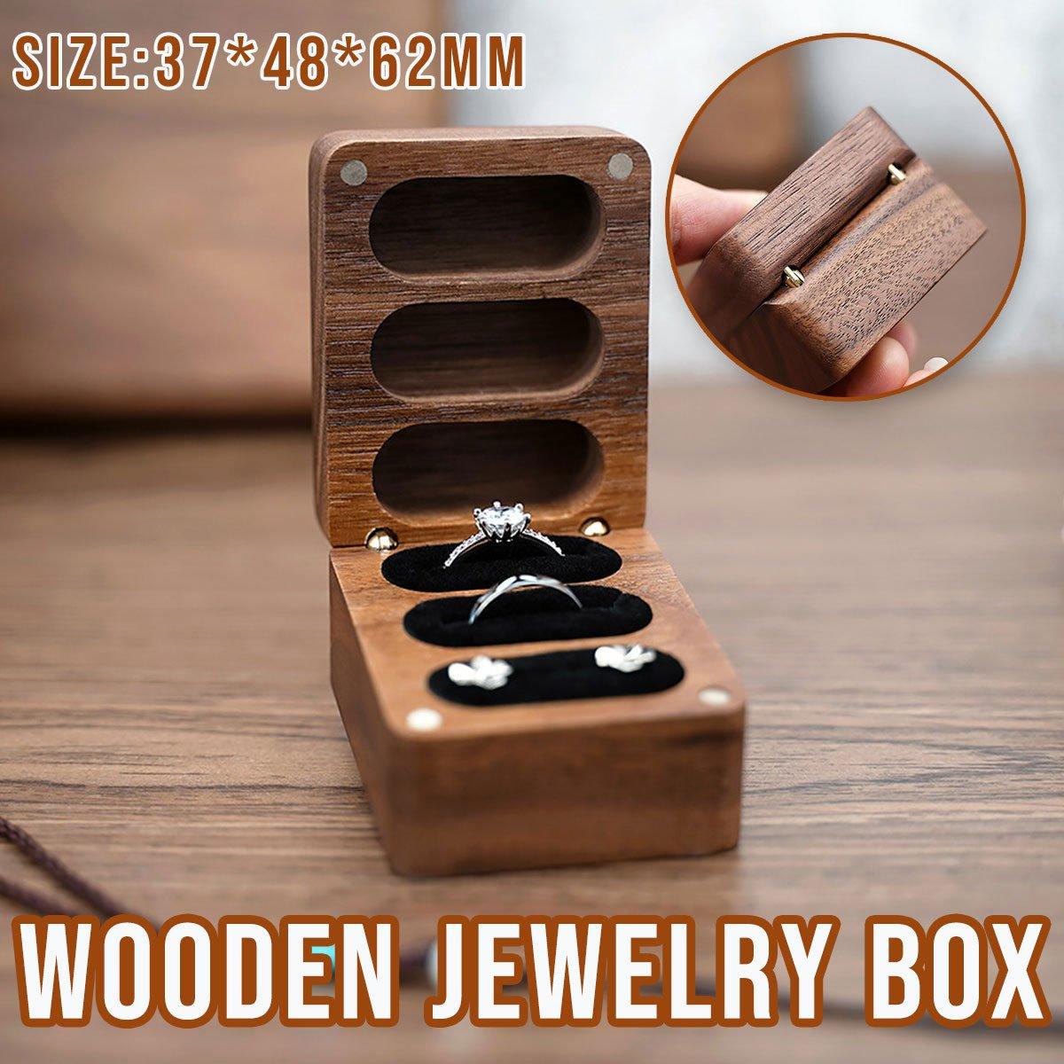 V528-CASKET-BLACK-536254-202509251320-00 Wooden Ring Jewellery Box High Storage Box with Three Compartments for Rings - Image 1