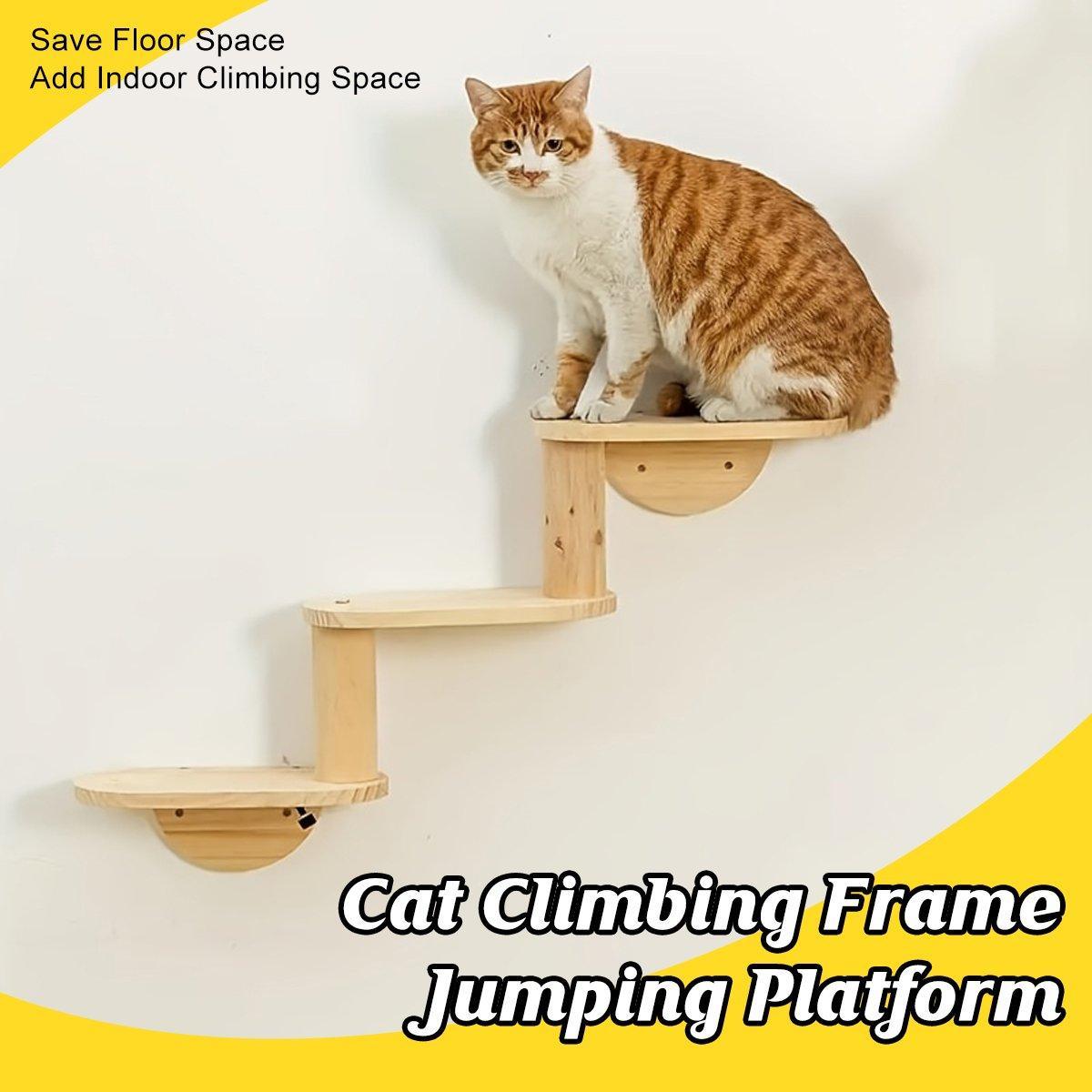 V528-CAT-STAIRS-3-262026-202509291554-00 Solid Wood Wall Mounted Cat Climbing Tree Rack Platform Space Capsule Bed Shelf - Image 1