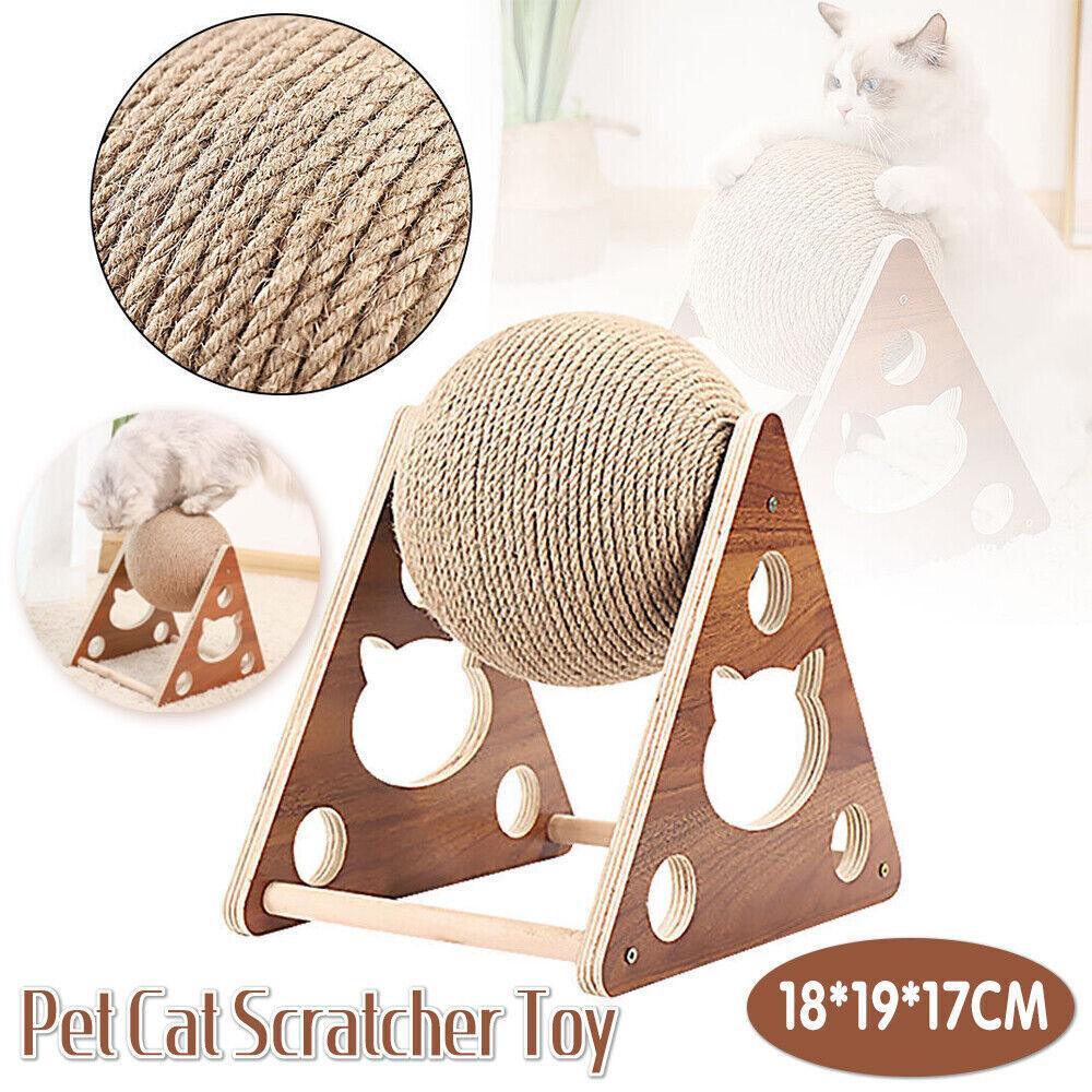 V528-CATBALL-TRIANGLE-78945-202509291500-00 Wooden Cat Scratcher Toy with Rotating Sisal Ball Scratch Post Triangle Frame - Image 1