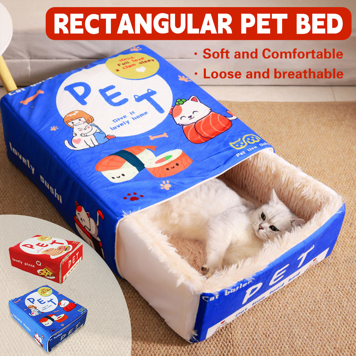 V528-CATNEST-552892-202510010727-00 Rectangular Cookie Box Pet Bed for Cats Dogs Cat Bed Kitten Puppy Soft Pet House - Red M - Image 1