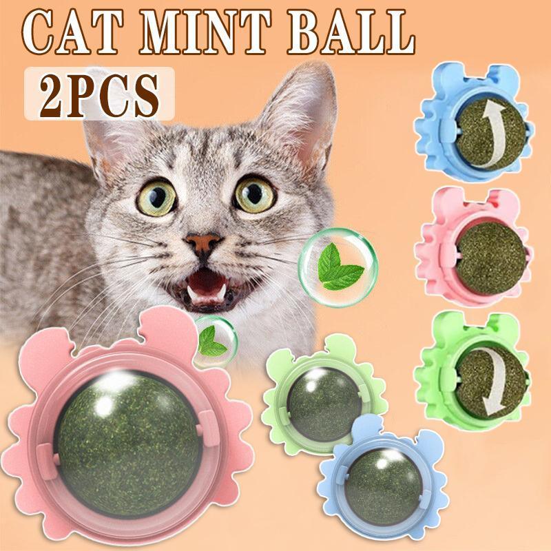 V528-CATNIP-GREEN-2PCS-78040-202509302327-00 2PCS Rotatable Catnip Mint Ball Cat Treat Toys Licking Snack Cat Molar - Green - Image 1