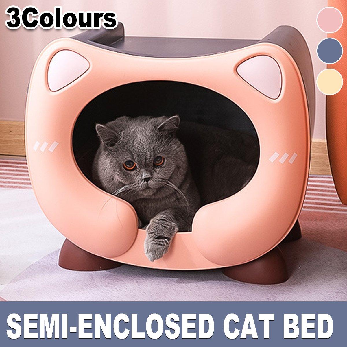 V528-CATTERY-PINK-494197-202509302027-00 Semi Closed Cat Nest Soft Cozy Pet Bed for Cats Small Animals Indoor Sleeping - Pink - Image 1