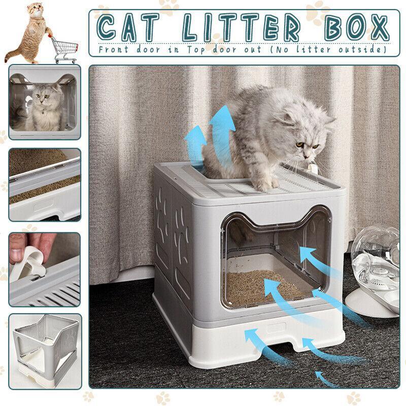 V528-CATTOILET-GREY-46750-202509251120-00 Self-Cleaning Hooded Cat Litter Box Enclosed Large Kitty Toilet Box Tray Refills - Image 1