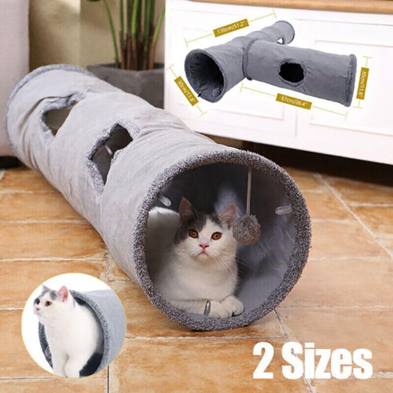 V528-CATTUNNEL-S-67L30HCM-90714-202510010118-00 Cat Tunnel Pet Toys Play Hide Tube With Ball For Large Cat Dogs Rabbit - S- 67x30CM - Image 1