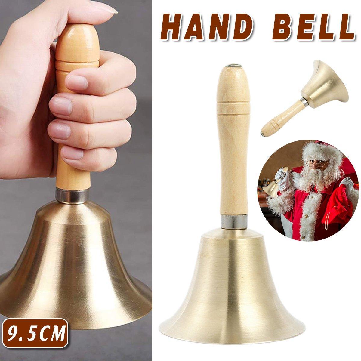 V528-CHRISTMAS-BELL-95MM-622697-202509251520-00 Wooden Handle Hand Bells Christmas Pet Bells Classroom Call Rattles Party Bell - Image 1