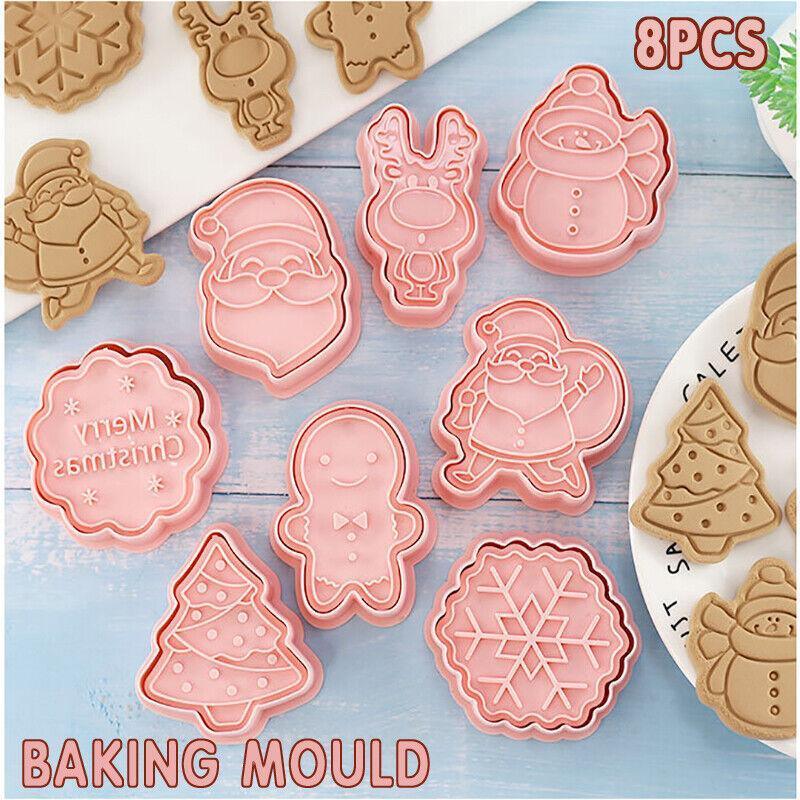 V528-CHRISTMASMOLD-8PCS-843447-202509250920-00 8PCS Christmas Cookie Cutter Set 3D Biscuit Moulds for Baking Fondant Pastry - Image 1