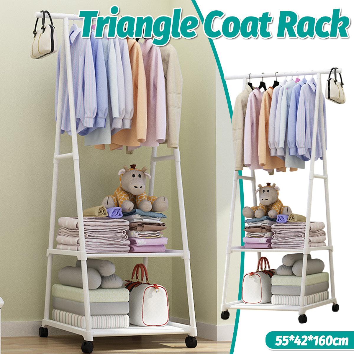 V528-CLOTHES-DRYING-RACK-WHITE-916575-202509251140-00 Clothes Drying Rack Floor Standing Coat Hanger V Belt Wheel Style for Bedroom - Image 1