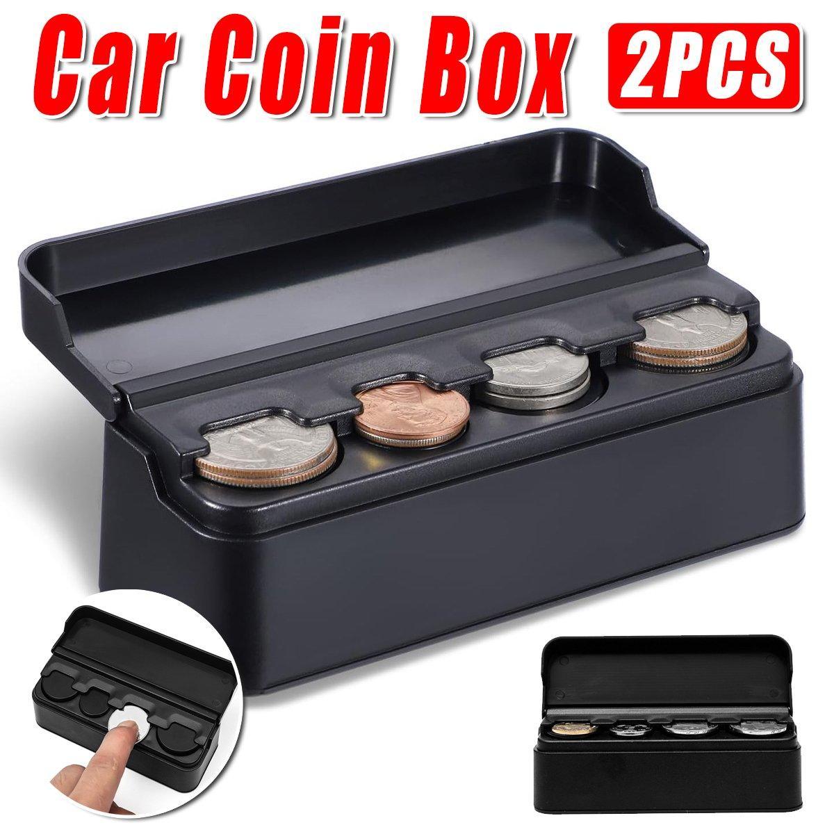 V528-COIN-CASE-BLACK-2PCS-735214-202509251021-00 2X Car Coin Holder Portable Mini Change Storage Box Container Organizer Interior - Image 1