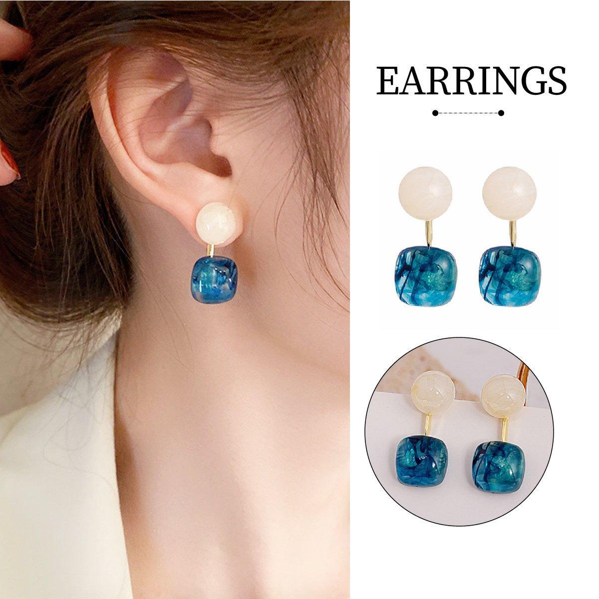 V528-COLOR-CONTRAST-EARRINGS-815778-202509291509-00 Small Fresh Blue Oil Earrings Retro Fashion Temperament Silver Needle Jewellery - Image 1