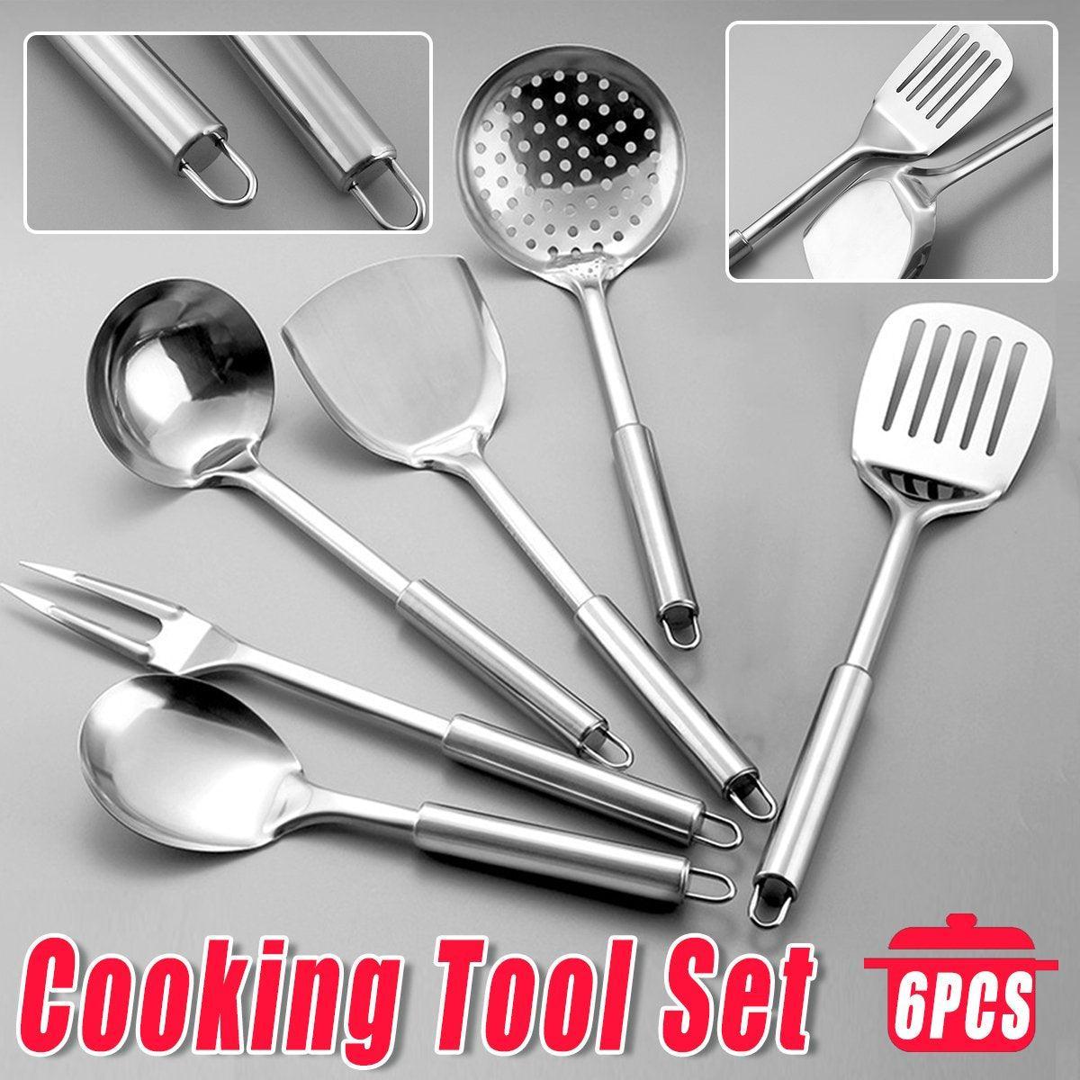 V528-COOKWARE-6PCS-258789-202509250925-00 6PCS Stainless Steel Kitchen Utensil Set with Frying Spatula Colander and Spoon - Image 1