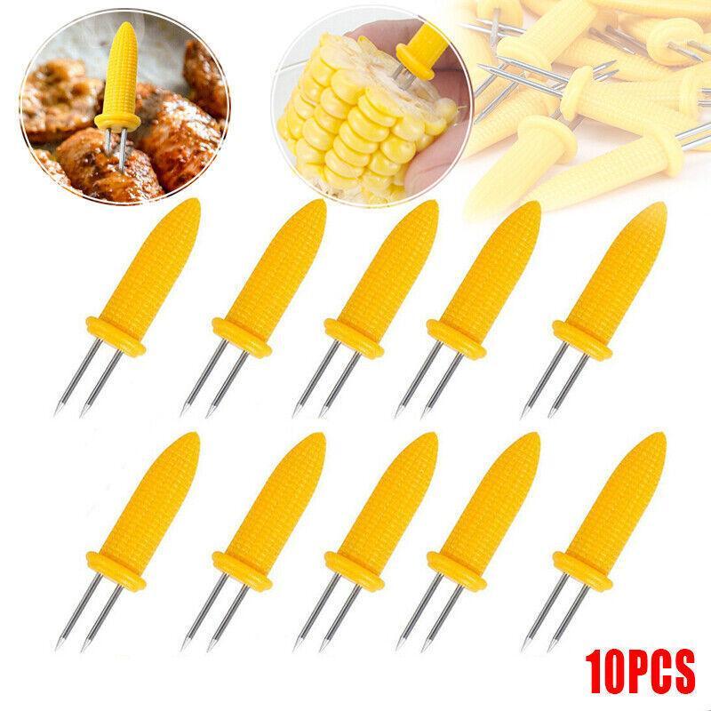 V528-CORN-10PCS-98524-202509251211-00 BBQ Corn Holders Set of 10 Reusable Stainless Steel Skewers for Kitchen and Grill - Image 1