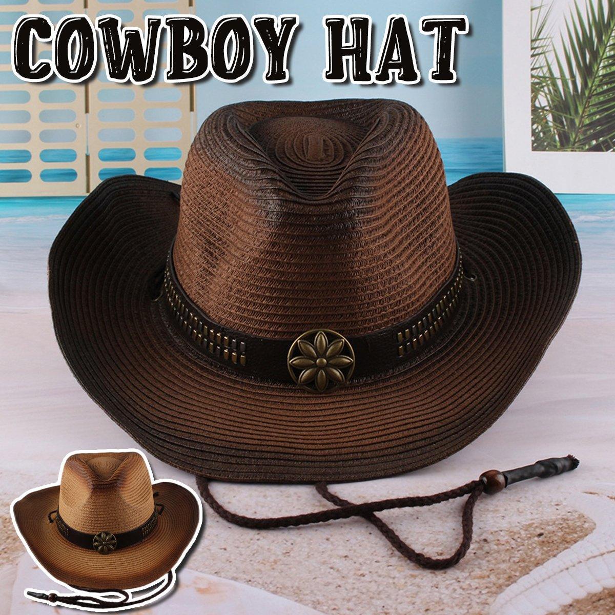 V528-COWBOY-HAT-KHAKI-551026-202509190945-00 Outdoor Western Cowboy Hat Unisex Straw Hat Visor Hats Big Wide Brim Hat Summer - Khaki - Image 1