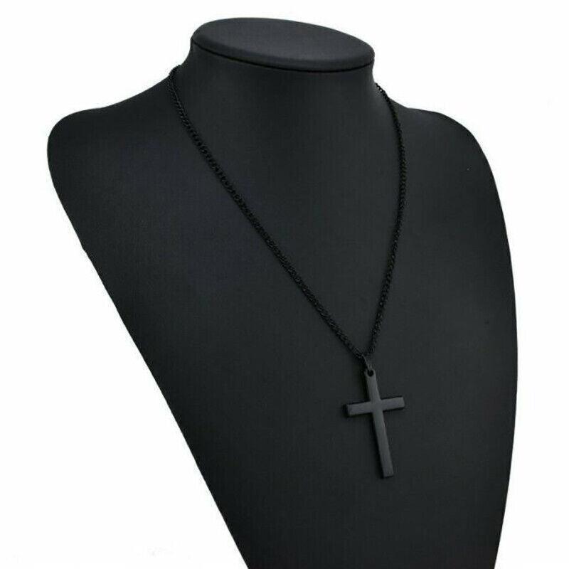 V528-CROSSPENDANT-BLACK-262611-202509291627-00 Stainless Steel Cross Pendant Men Women Chain Necklace Religious Jewelry Au - Image 1