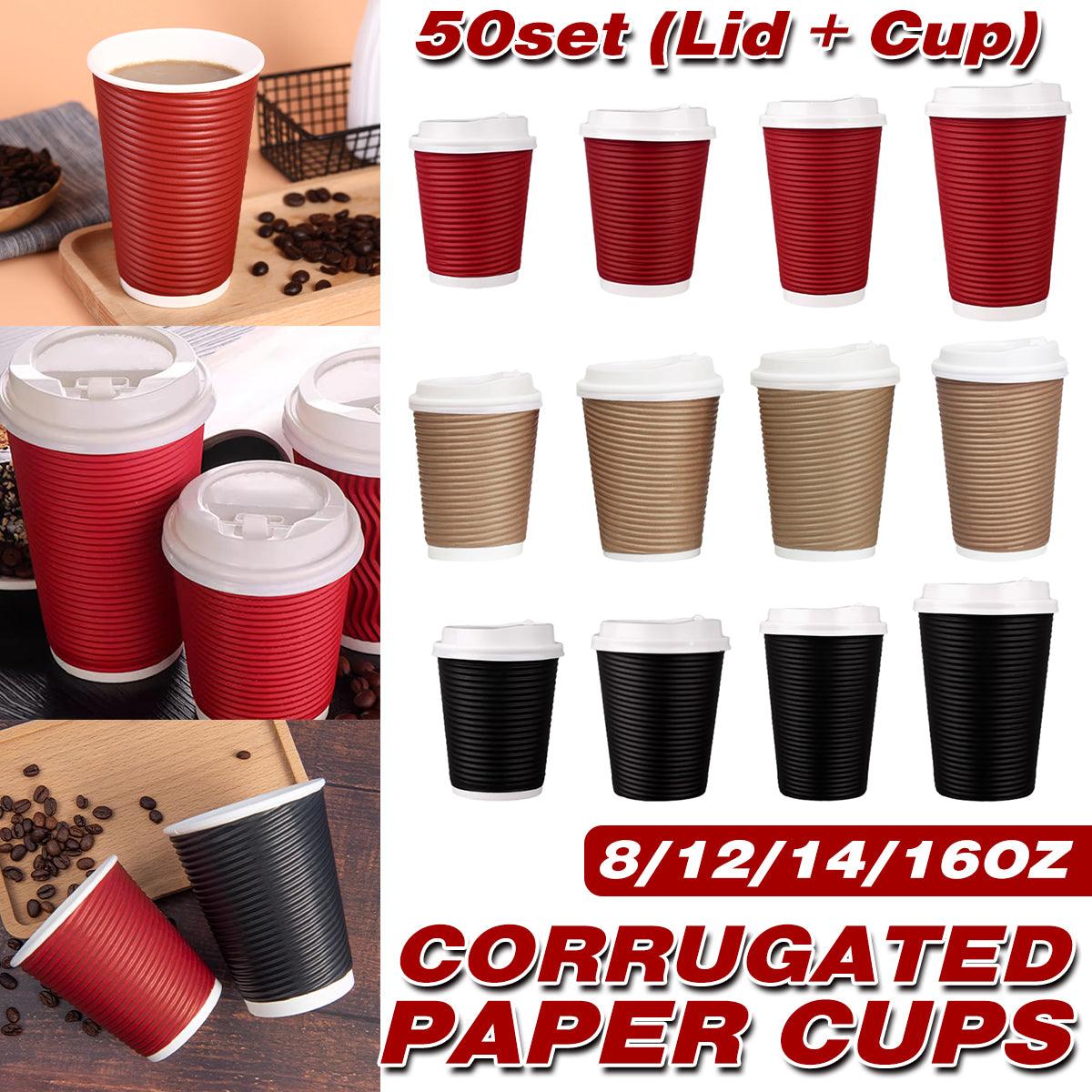 V528-CUP-16OZ-50SET-RED-841375-202509301954-00 50sets Corrugated Paper Cups Coffee Milk Tea Cups Disposable Hot Drink Cups - Red-16oz - Image 1