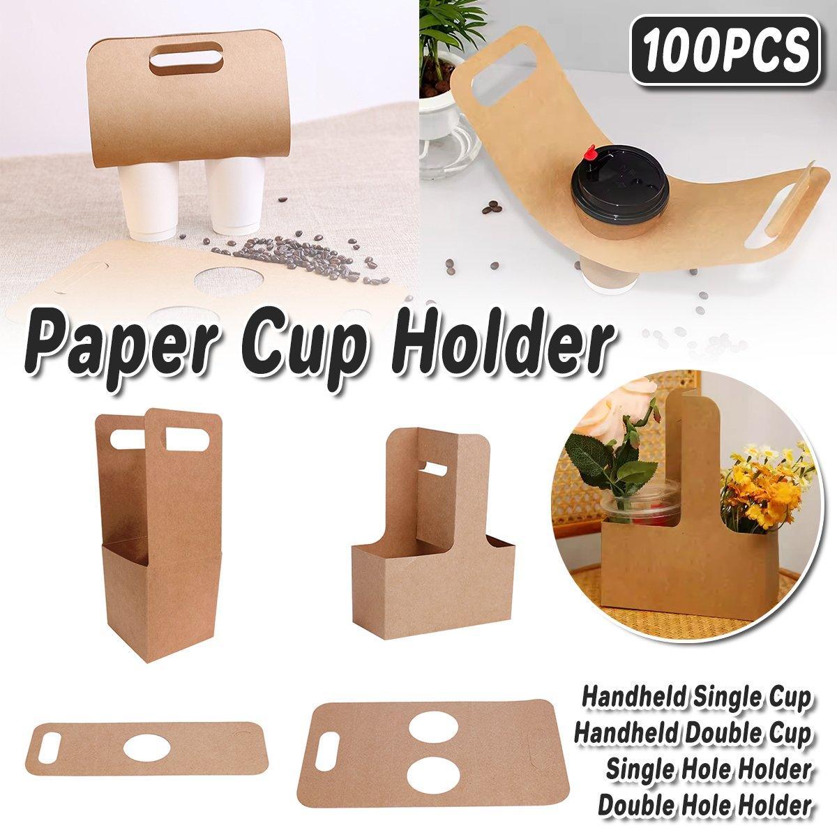 V528-CUP-HOLDER-100PCS-SINGLE-CUP-360088-202509301209-00 100pcs Kraft Paper Cup Holder Portable Coffee Drink Carrier Reusable Storage - Handheld Single Cup - Image 1