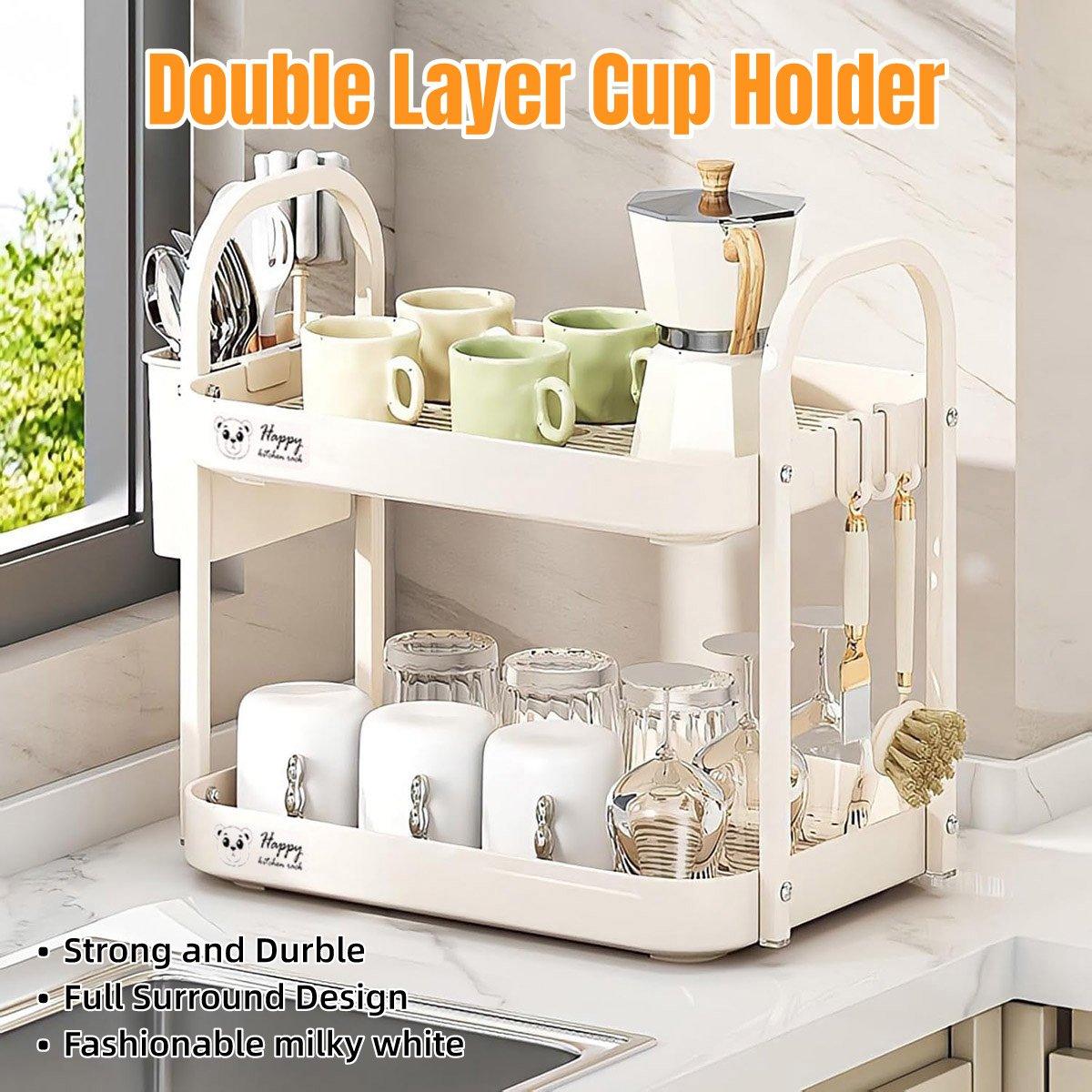 V528-CUP-HOLDER-507488-202509291554-00 Double Layer Shelf Storage Rack for Water Cups Tea Cups Organizer Kitchen Rack - Image 1