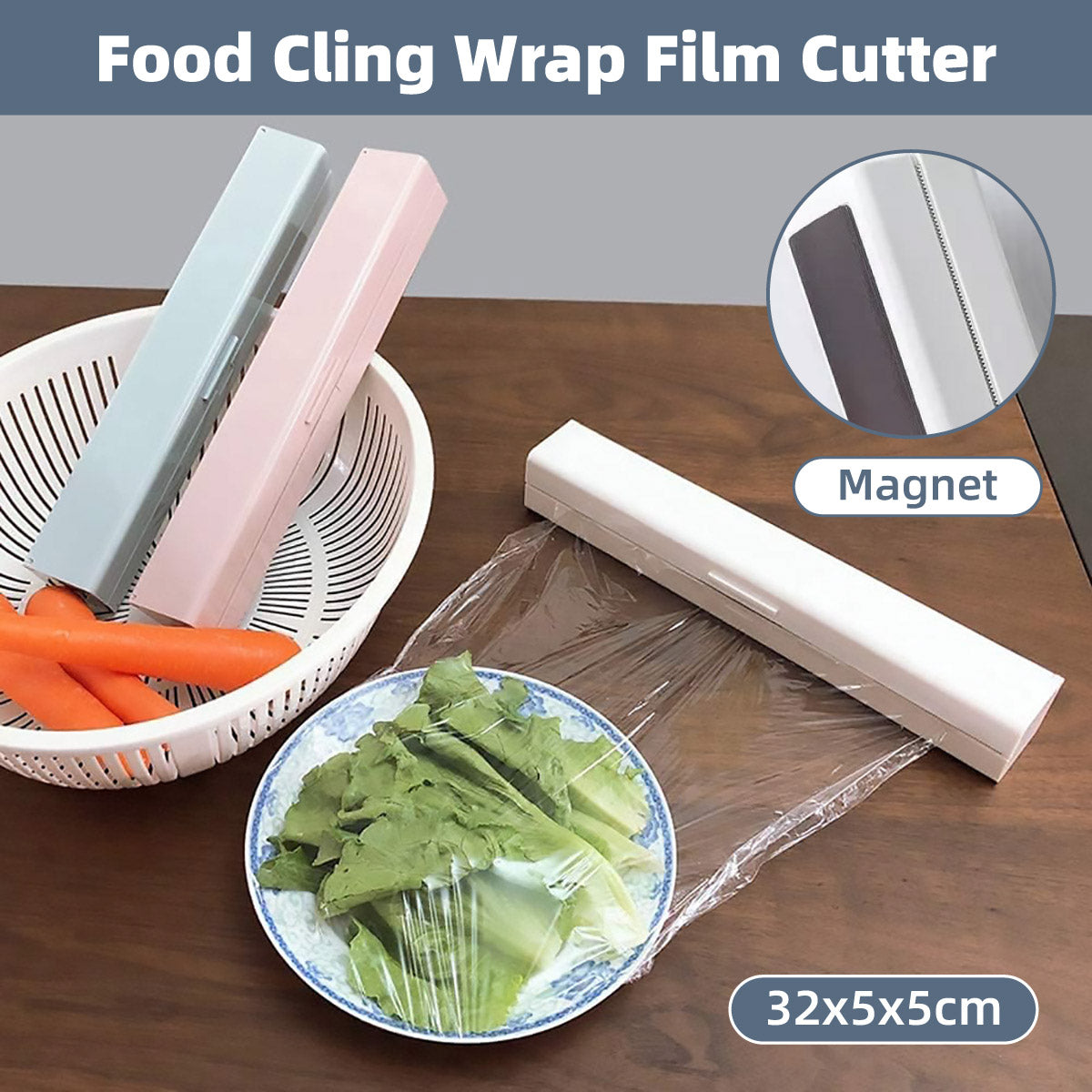 V528-CUTTER-WHITE-538467-202510010509-00 Plastic Food Wrap Dispenser Cutter Foil Cling Film Storage Holder Box Kitchen - White - Image 1