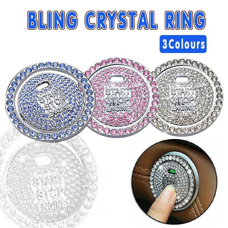 Bling Crystal Ring For Car One Key Engine Start Stop Decoration Button - Pink
