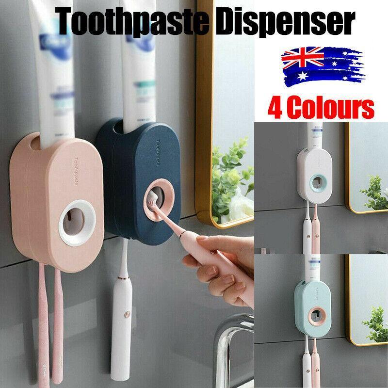 V528-DISPENSER-WHITE-218564-202509251425-00 Automatic Toothpaste Dispenser Bathroom Wall-Mounted Rack Toothbrush Holder - White - Image 1