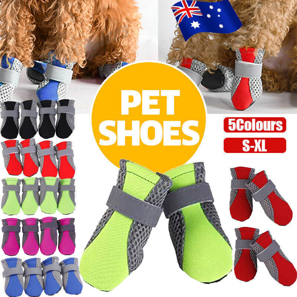 V528-DOGSHOE-RED-L-98945-202510011018-00 4Pcs XL Size Anti Slip Waterproof Protective Dog Shoes Rain Boots Pet Socks Booties - Red - Image 1