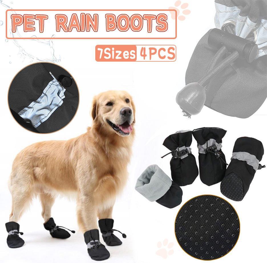 V528-DOGSHOES-4BLACK-765767-202510010227-00 Set Anti Slip Waterproof Protective Dog Shoes Rain Boots Pet Socks Booties 4Pcs - XL - Image 1