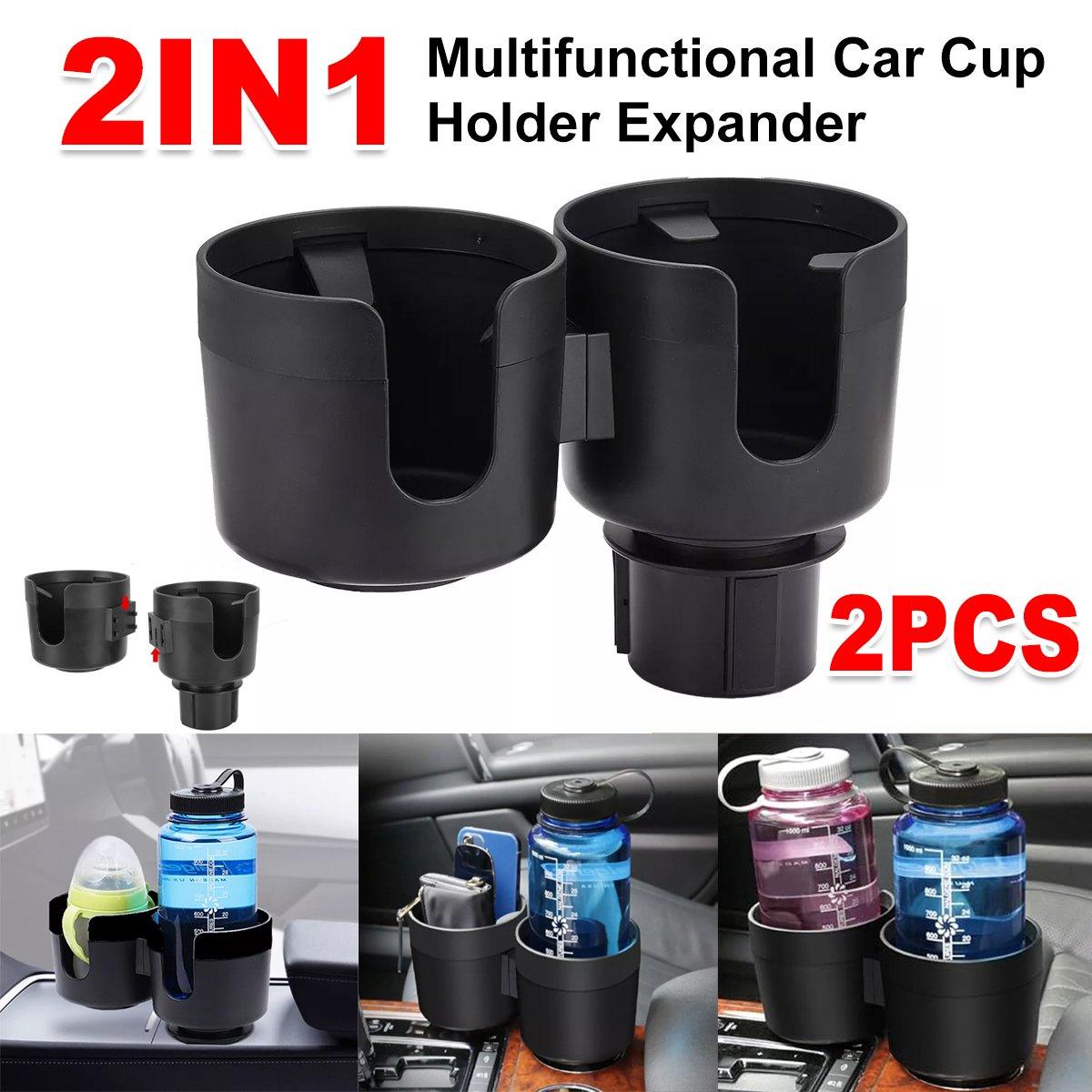 V528-DOUBLE-CUP-BLACK-2PCS-617830-202509251315-00 2pcs Car Cup Holder Organiser Dual 2-in-1 Adjustable Drink Holder for Vehicles - Image 1