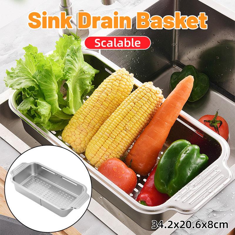 V528-DRAIN-BASKET-676050-202509251030-00 304 Stainless Steel Retractable Sink Drain Basket Kitchen Storage Rack Adjustable - Image 1