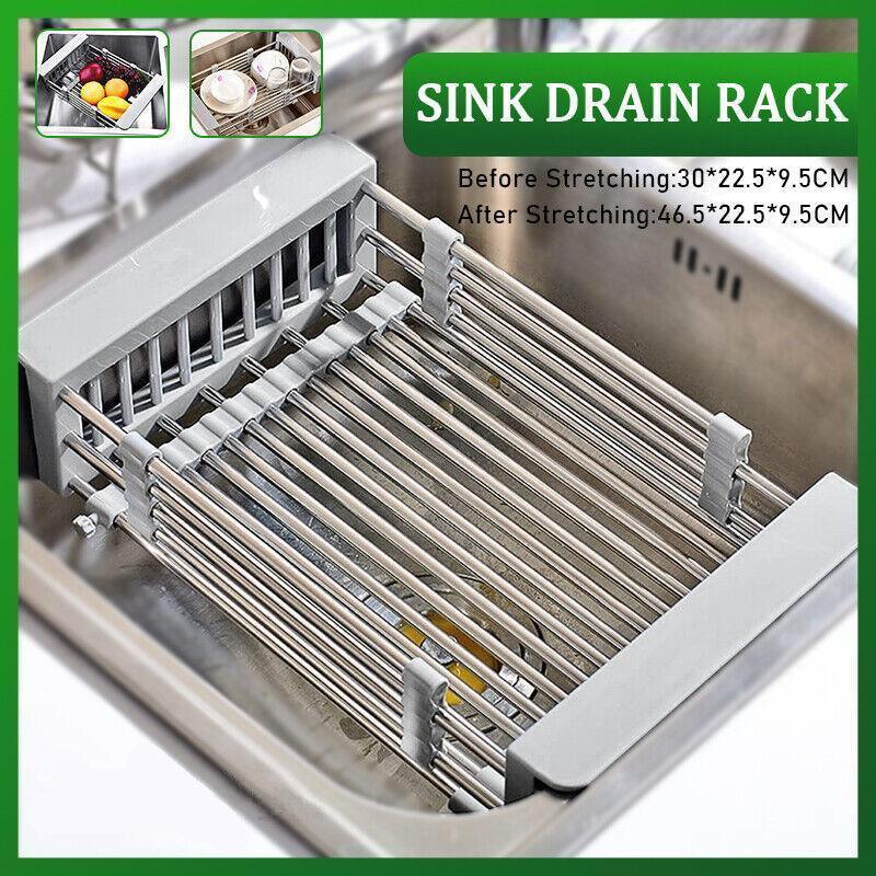 V528-DRAINBASKET-73606-202509291645-00 Stainless Steel Storage Sink Drain Basket Dish Drying Rack Kitchen Organizer Au - Image 1