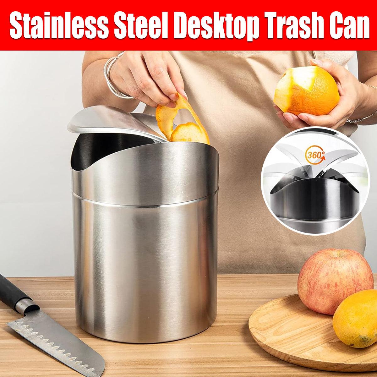 V528-DUSTBIN-SILVER-254124-202509291518-00 Stainless Steel Mini Desktop Wastebasket Organizer Compact Waste Bin for Office - Image 1