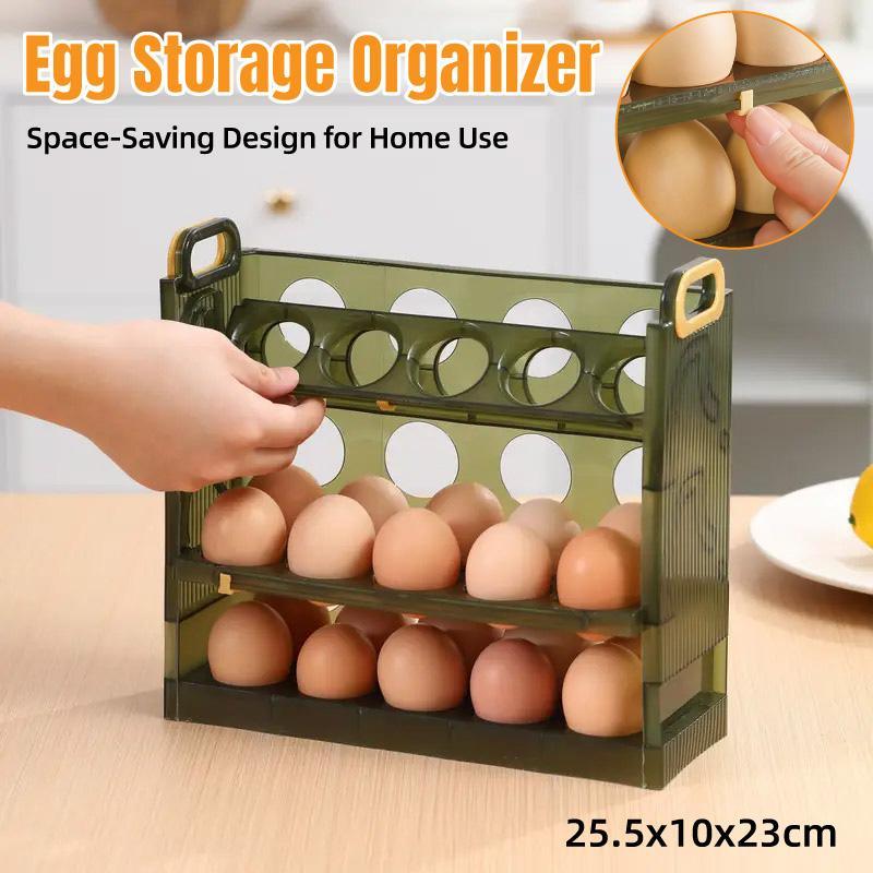 V528-EGG-GREEN-3-722067-202509291727-00 Refrigerator Egg Organizer Side Door Storage Tray Egg Carton Holder Kitchen Box - Image 1