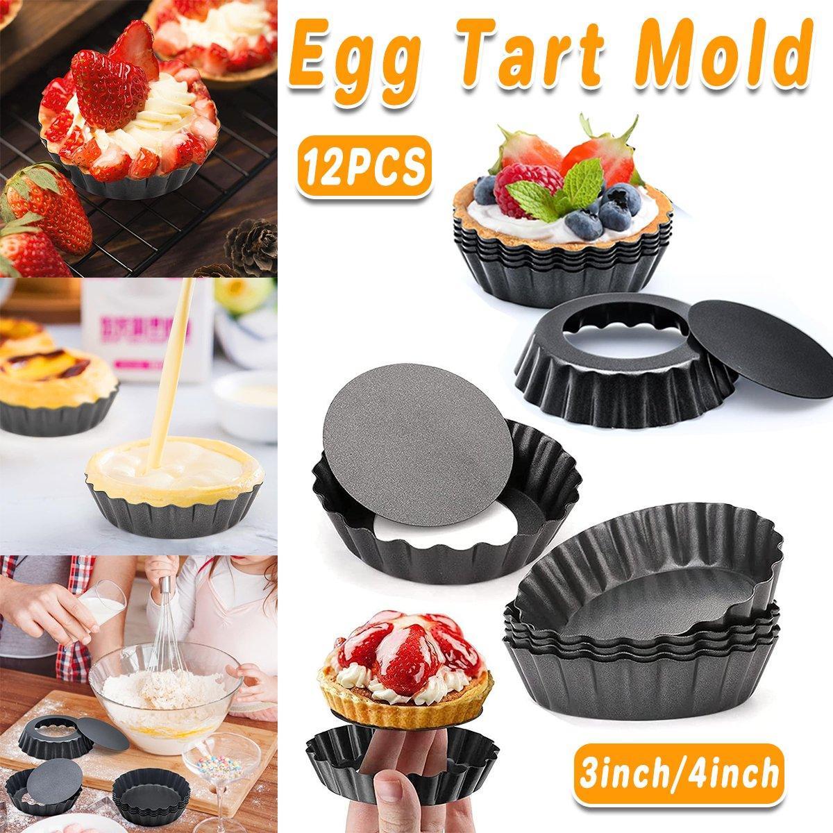 V528-EGG-TART-MOLD-4INCHES-12PCS-750378-202510011227-00 12PCS Mini Detachable Tart Mold Baking Cake Pan Nonstick Bottom Cupcake Molds - 4inch - Image 1