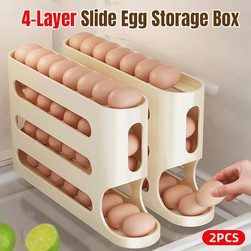 V528-EGG-YELLOW-2PCS-490528-202509291700-00 2pcs 4 Tier Slide Egg Organizer Storage Box Ladder Design for Egg Carton Holder - Image 1