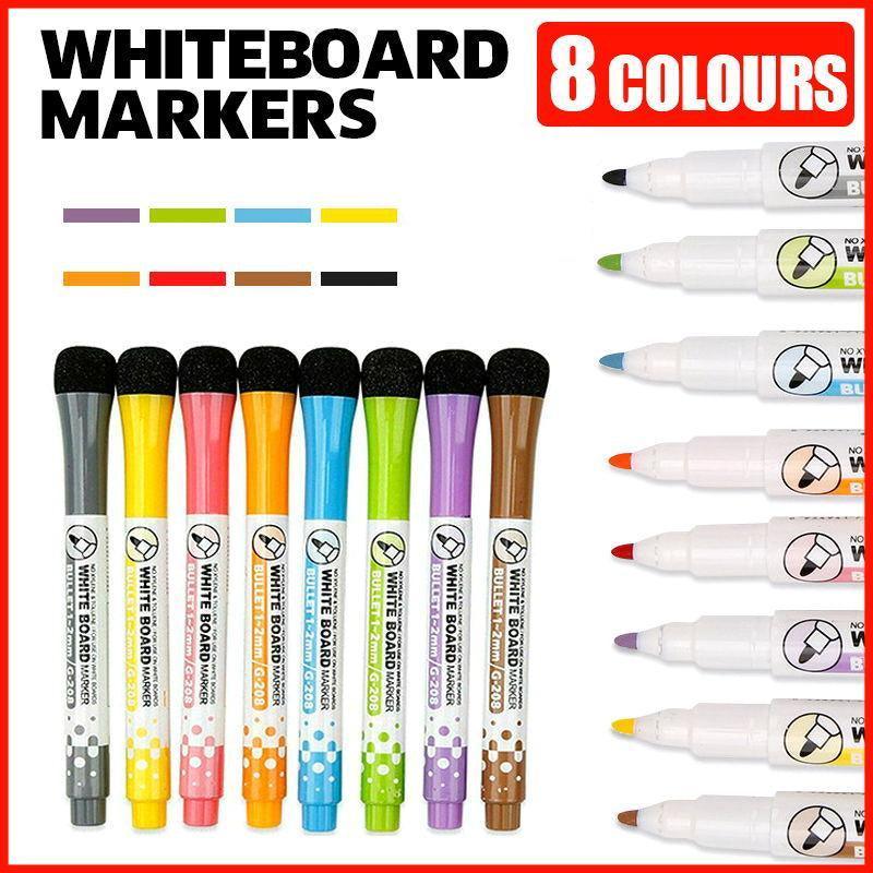 V528-ERASABLEMARKERS-273810-202509251126-00 8 Colours Dry Erase Whiteboard Markers Set with Built-in Eraser Tips - Image 1