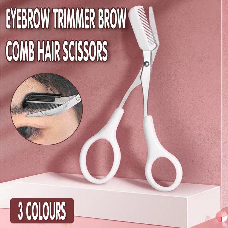 V528-EYEBROWRAZORSCISSOR-WHITE-325150-202509301145-00 Eyebrow Scissors with Comb Stainless Steel Makeup Trimmer Beauty Tool 3 Colours - White (Eyebrow Razor + Scissor) - Image 1