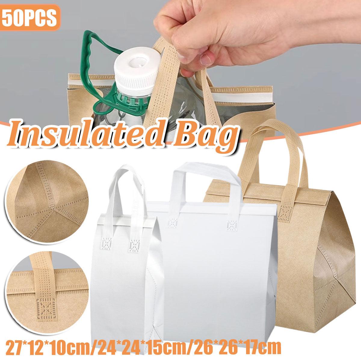 V528-FABRIC-BAG-50PCS-KRAFT-244256-202510010318-00 50pcs Thermal Insulation Packing Bag Non Woven Milk Tea Cake Food Storage Bag - Kraft-26x26x17cm - Image 1