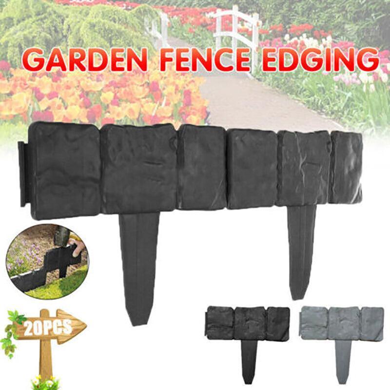 V528-FENCE-GREY-20PCS-857410-202510010618-00 20pcs Garden Fence Edging Plastic Lawn Border for Outdoor Yard Flower Bed - Grey - Image 1
