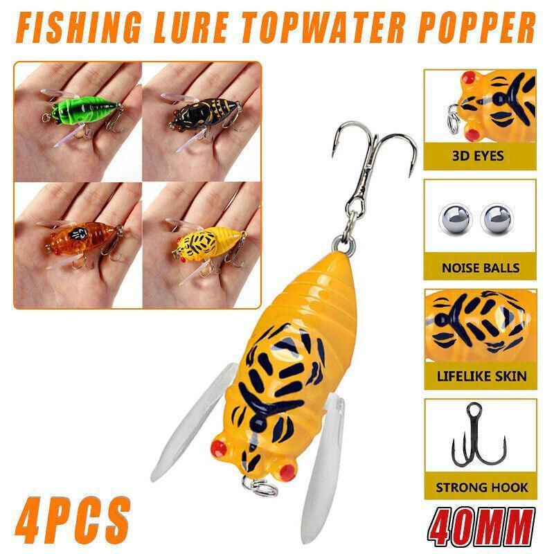 V528-FISHINGLURE-4PCS-462069-202509251231-00 4X Winged Cicada 40mm Fishing Lure Topwater Popper Freshwater Bream Bass Bream - Image 1