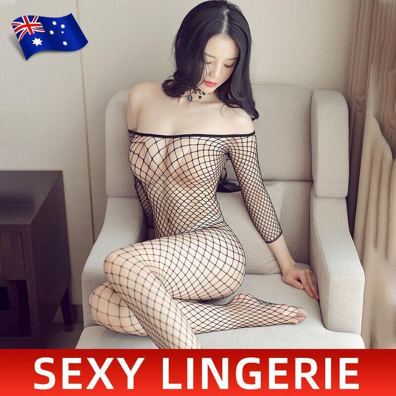 V528-FISHNETBODYSTOCKING-BLACK123209-202509251440-00 Alluring Lingerie Nightwear Women Open Crotch Fishnet Body Stocking Bodysuit Black - Image 1
