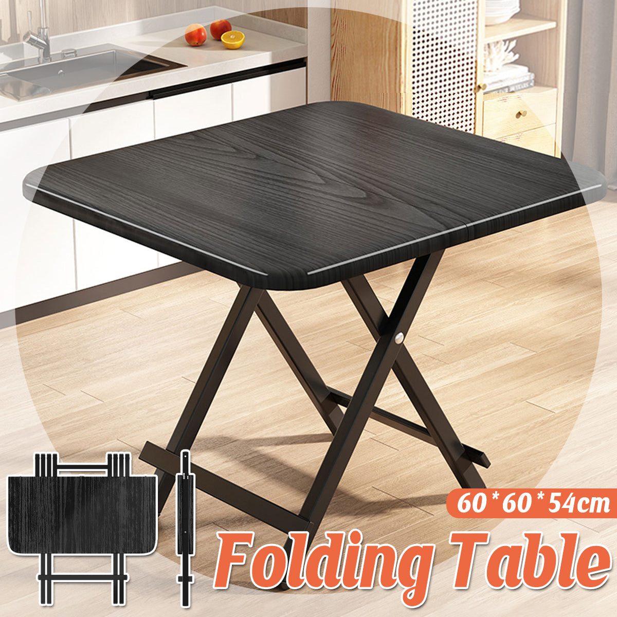 V528-FOLDING-TABLE-BLACK-834958-202509251320-00 Folding Dining Table Model Portable Simple Household Table Compact Space Saving - Image 1