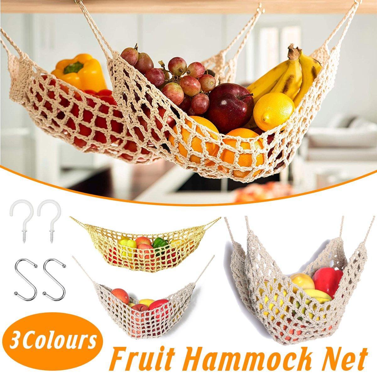 V528-FRUIT-BASKET-OFF-WHITE-937826-202509301136-00 Under Desk Hanging Fruit Basket Kitchen Storage Net Home Organizer for Fruits - White - Image 1