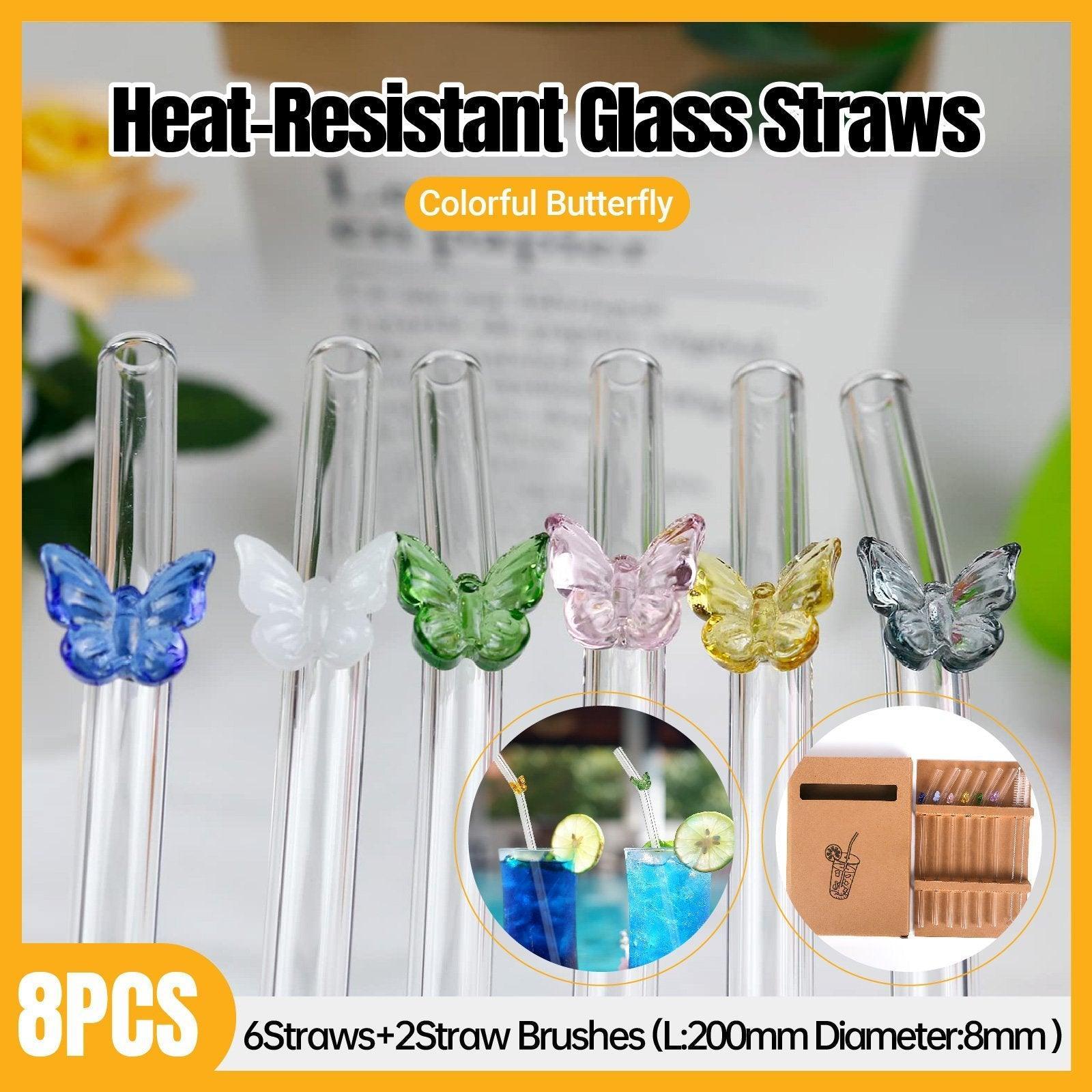 V528-GLASS-STRAW-8PCS-313500-202509291618-00 8pcs Colourful Butterfly Glass Straw Reusable Heat Resistant Proof MultiColours - Image 1