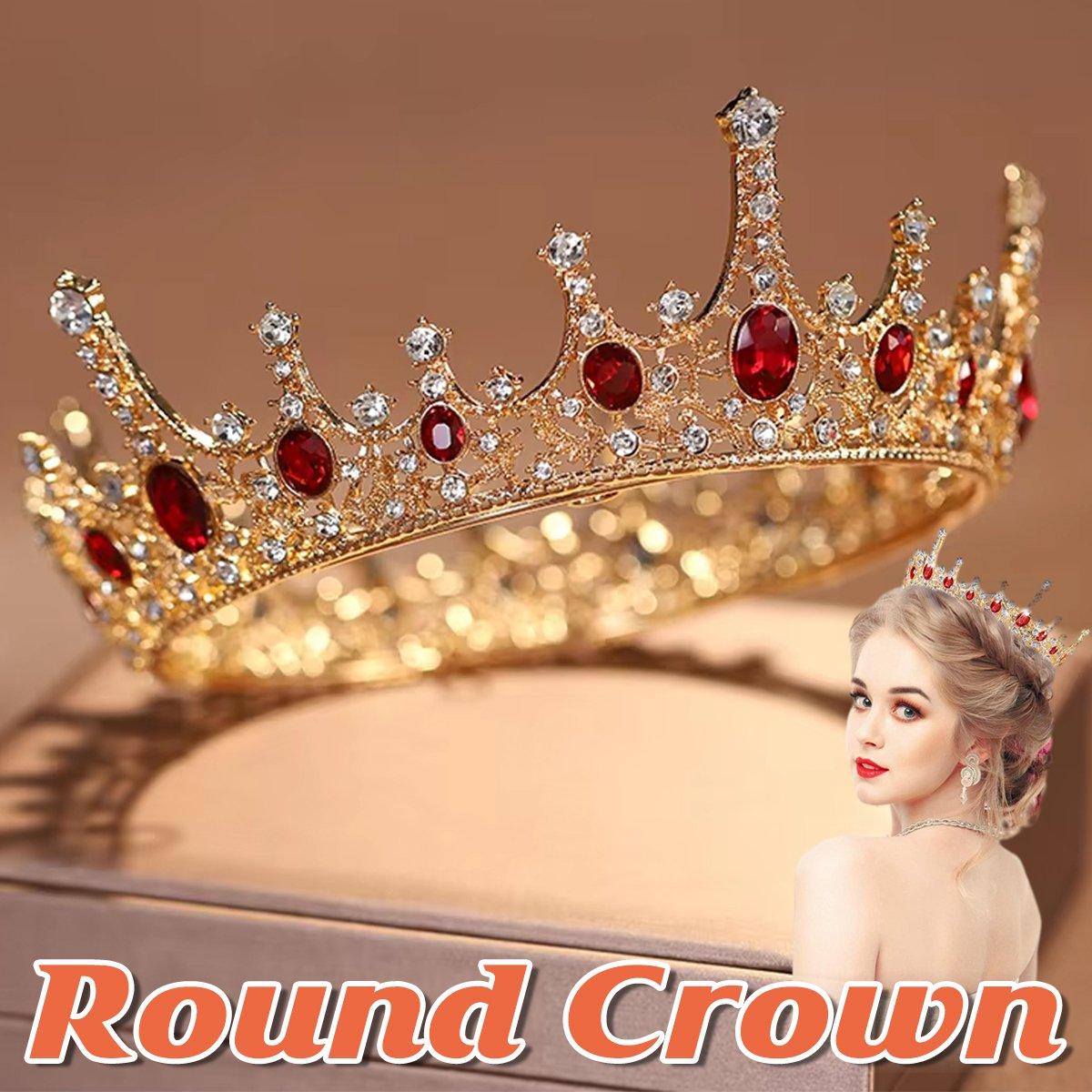 V528-GOLDEN-CROWN-572245-202509291436-00 Vintage Princess Wedding Crown Hair Accessories Bridal Round Tiara Headpiece - Image 1
