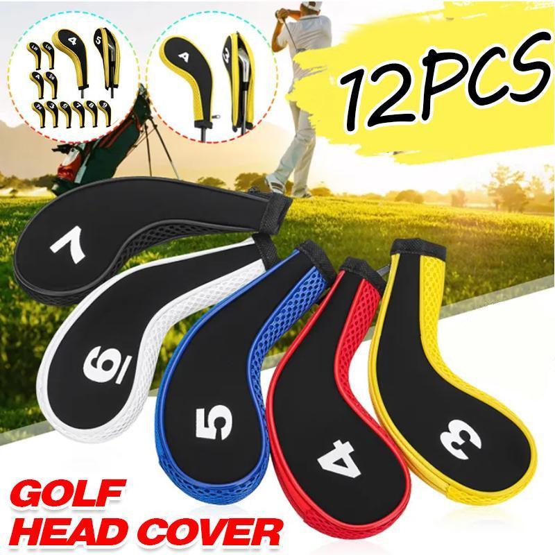 V528-GOLFCLUBCAPS-BLACK-12PCS-723167-202509301327-00 12Pcs Golf Head Cover Iron Putter Driver Headcover Protective Set Club Covers - Black - Image 1