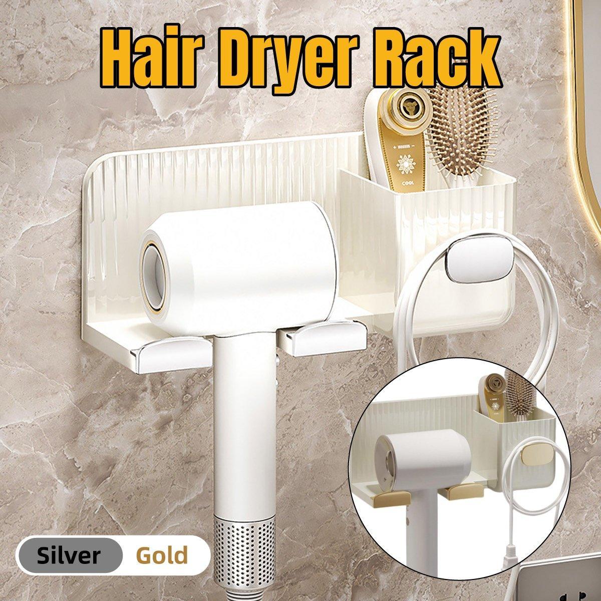 V528-HAIR-DRYER-RACK-SILVER-915971-202509190941-00 Hair Dryer Holder Rack Plastic Wall Mount No Drill Bathroom Organizer Storage - Silver - Image 1
