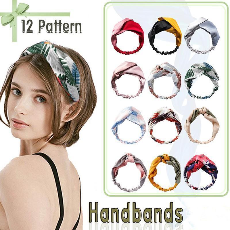 V528-HAIRBAND-D-BROWN-386799-202509301700-00 Women Chiffon Floral Print Headband Fashion Bohemian Elastic Cross Hair Bands - D-Brown - Image 1