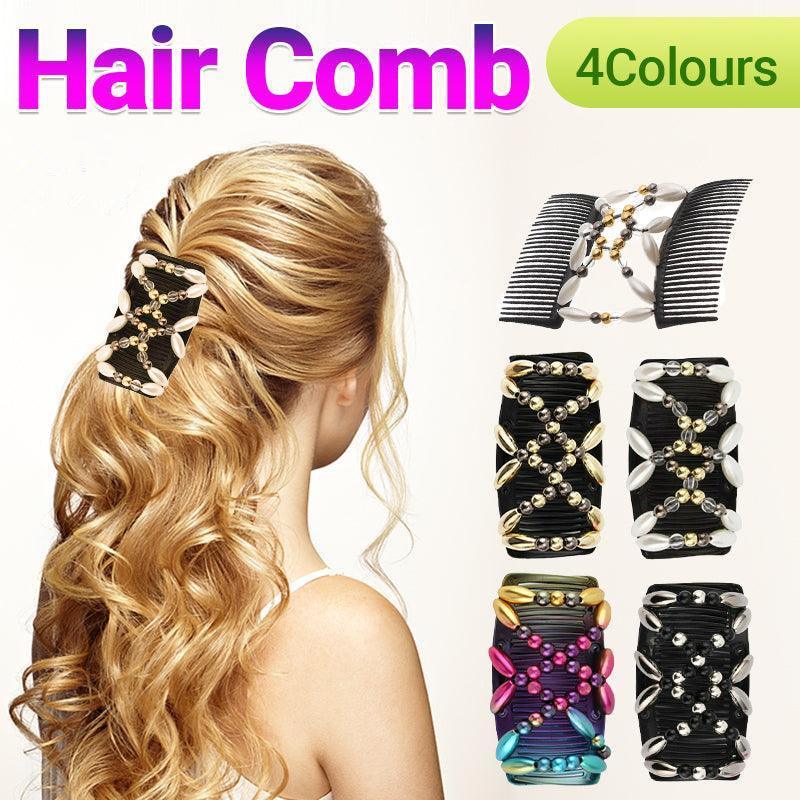V528-HAIRCOMB-BLACK-50386-202509301727-00 Beaded Stretchy Easy Magic Hair Comb Elastic Double Hair Clip Hair Accessories - Black - Image 1