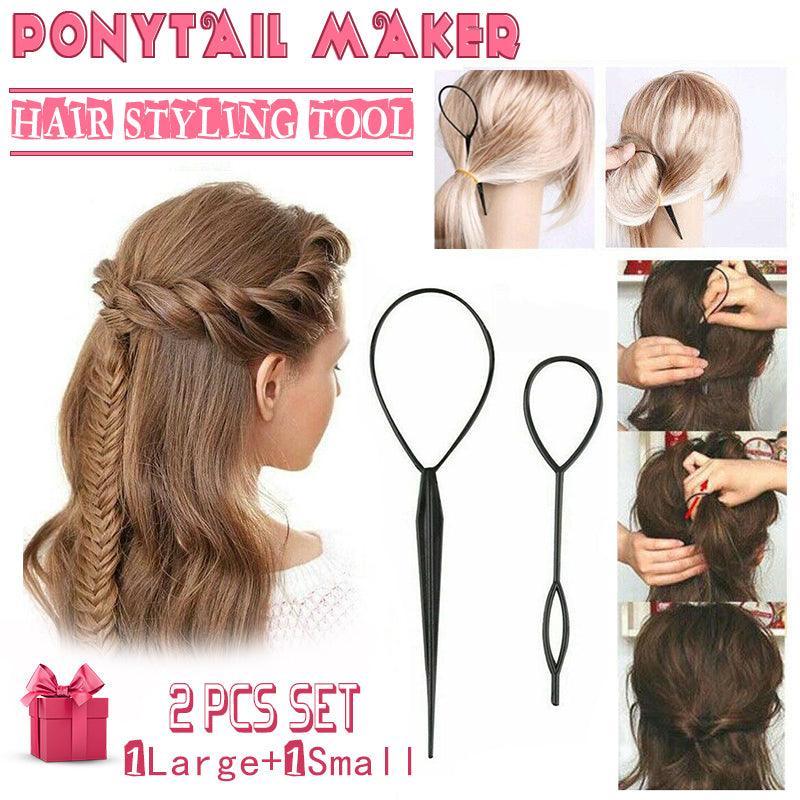 V528-HAIRPULLINGNEEDLE-368554-202509251131-00 Hair Styling Tool 2Pcs Set Topsy Tail Ponytail Maker Braid Ladies Girl Clip Loop - Image 1