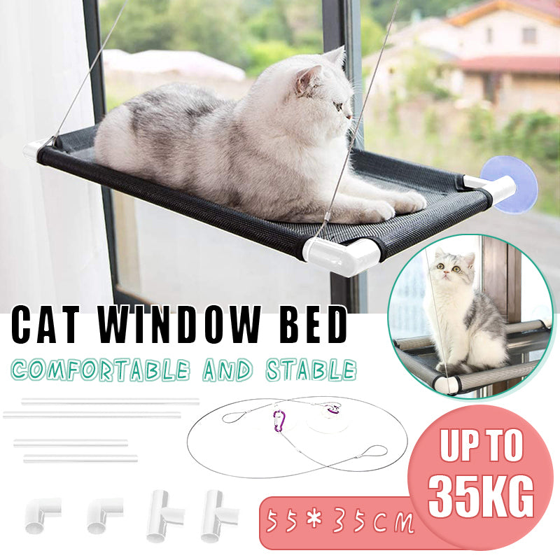 V528-HAMMOCK-BLACK-55-35-4564645-202509291554-00 Cat Window Bed Suction Cup Hammock Black Breathable Hanging Seat 55x35cm - Image 1